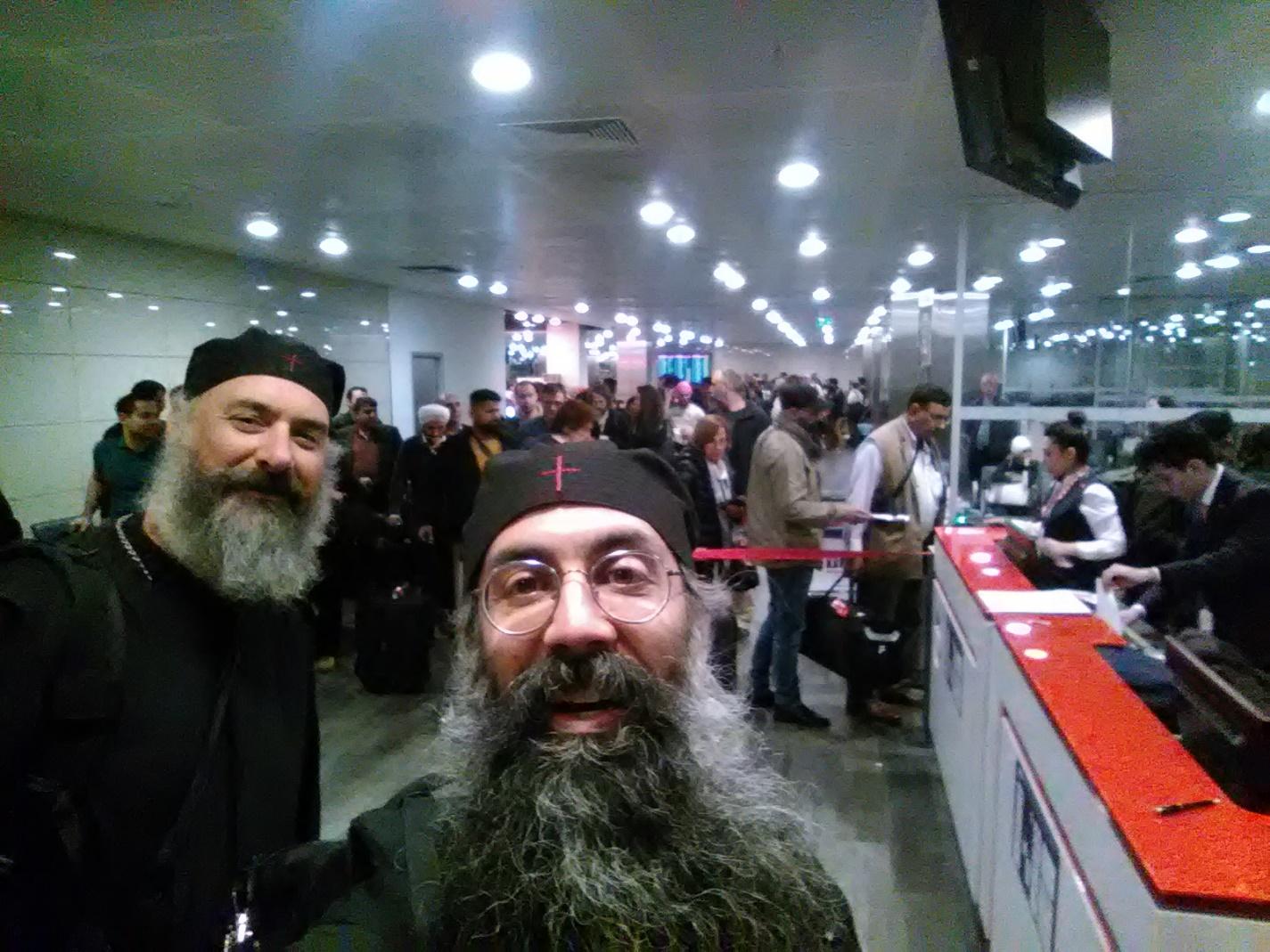 Fr. Athanasius and Papa Ephraim changing planes in Istanbul