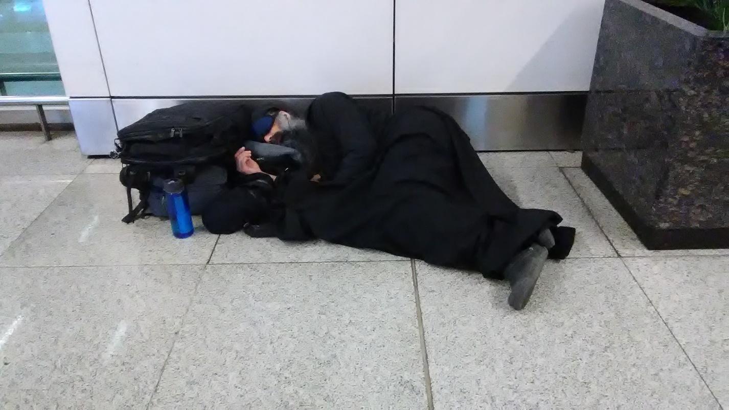 Desperate for some sleep in the Delhi airport